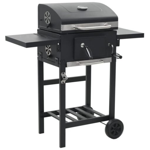 vidaXL Charcoal-Fueled BBQ Grill with Bottom Shelf Black Freestanding Barbecue