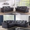 (3+2 Set) Shannon Corner / 3+2 Seater Sofa Set -Black & Grey, High Quality, Soft Chenille & Faux Leather