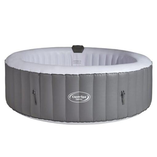 CleverSpa Cannes 2.08m 6 Person Round Inflatable Outdoor Home Hot Tub Spa, Gray