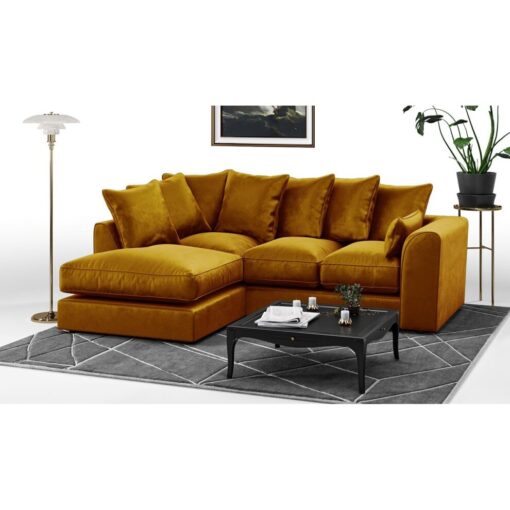 (Gold, Left Hand Facing) Brooklyn Plush Velvet Corner Sofa - 7 Colours
