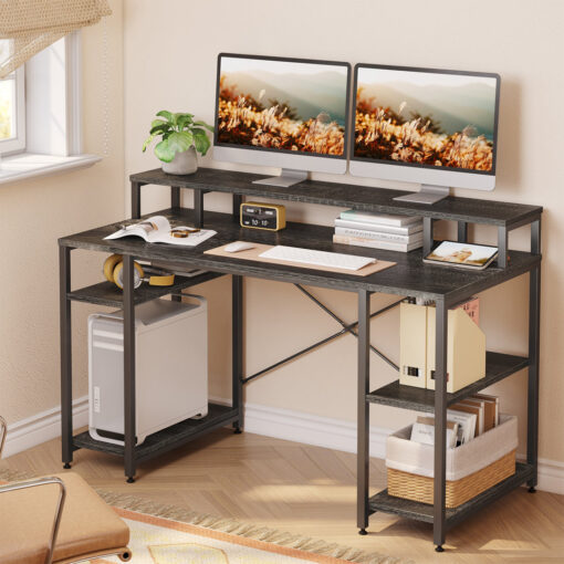 Kinslee 55inch Computer Desk, Office Work Desk with Monitor Stand