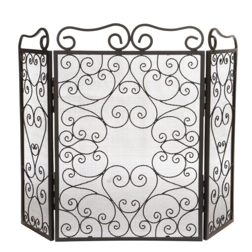 Ornate Scrolled 3 Panel Iron Fireplace Screen