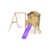 (Purple) Rebo Orchard 4ft x 4ft Wooden Playhouse with Swings, 900mm Deck and 6ft Slide - Solar