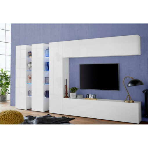 TV wall unit Dbenal, TV stand with 5 doors, 100% Made in Italy, cm 340x30h180, Anthracite