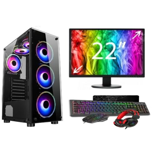 (i5, FULL SETUP) 6 fans Fast Gaming Intel Quad Core i7 16GB RAM 1TB HDD & 128GB SSD PC Bundle & Speakers