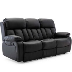 (Black, 3 Seater) CHESTER HIGH BACK BOND GRADE LEATHER RECLINER 3+2+1 SUITE SOFA ARMCHAIR SET