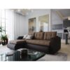 (Brown/Black) Corner Sofa Bed With Storage Fabric & Faux Leather