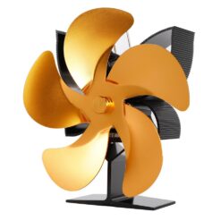 (Gold) 5 Blades Fireplace Fan Eco Friendly Quiet Wood Burner Stove Fan Thermal Heat Power Fan Home Christmas Gift