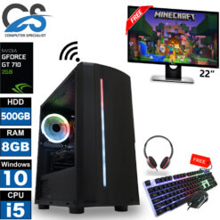 (With 22" Screen) Gaming Bundle PC 22" Core i5 HDD 500GB Nvidia GT710 2GB 8GB RAM Wi-Fi Windows 10