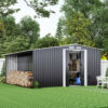 10ft x 8ft Metal Garden Tools Shed With Firewood Log Storage-Dark Grey