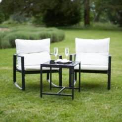 3 Piece Garden Furniture Set - Includes 2 Rocking Garden Chairs With Cushions & Coffee Table