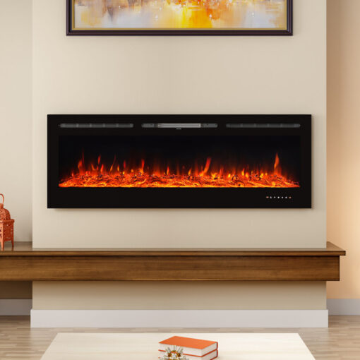 (60 Inch) in-Wall Recessed Mount Electric Fireplace Insert LED Flame Fire Heater