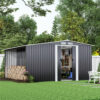 8ft x 8ft Metal Garden Tools Shed With Firewood Log Storage-Dark Grey