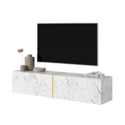 Aadityaram TV Stand Egger White Marble Look with gold insert, 140 cm