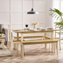 Alissah Solid Wood Farmhouse Extendable Dining Table Set with x2 Dining Chairs & x2 Dining Bench