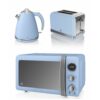 BLUE Retro Stylish Digital 20L Microwave, 1.5L 3kW Jug Kettle & 2 Slice Toaster Set