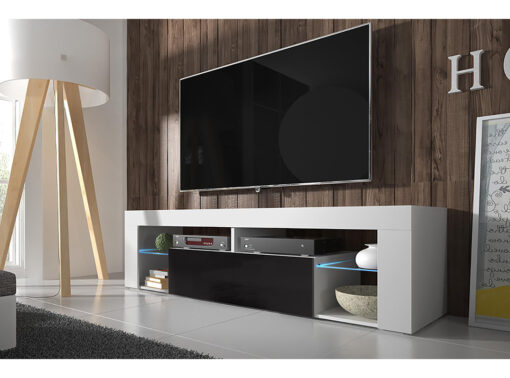 Baelyn TV Stand Matte White / Gloss Black, LED 140 cm