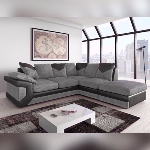 (Black Grey, Right Corner Sofa) Classic Dino 3+2 and Corner Luxuries Sofa