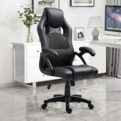 ((Black)) Racing Gaming Chair Executive Office Chair Leather Adjustable Seat Swivel Recliner Computer Desk