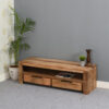 Domlin Solid Wood Small TV Stand Cabinet With 2 Drawers