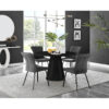 Edzard Statement Pedestal Round Dining Table Set in Black & 4 Luxury Velvet Dining Chairs