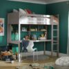 Habitat Brooklyn High Sleeper Bed, Desk & Shelf - Grey