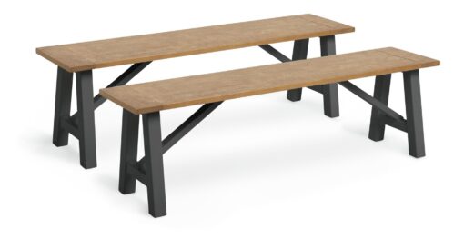 Habitat Burford Pair of Solid Wood Dining Benches -Dark Grey