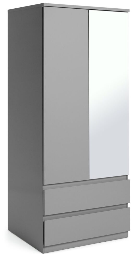 Habitat Jenson 2 Door 2 Drawer Mirror Wardrobe - Grey Gloss