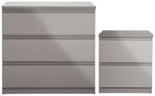 Habitat Jenson Gloss Bedside & 3 Drawer Chest Set - Grey