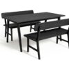 Habitat Nel Wood Veneer Dining Table & 2 Black Benches