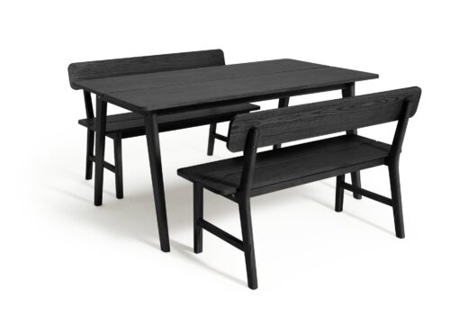 Habitat Nel Wood Veneer Dining Table & 2 Black Benches