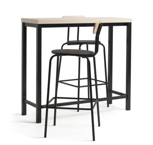 Habitat Zayn Wood Effect Bar Table & 2 Black Chairs