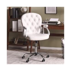 Home/Office Luxury White PU Leather 360°Swivel Rocking Chair Computer Desk Seat