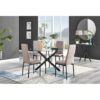 Novara Black Leg Round Glass Dining Table & 4 White Milan Gold Leg Chairs