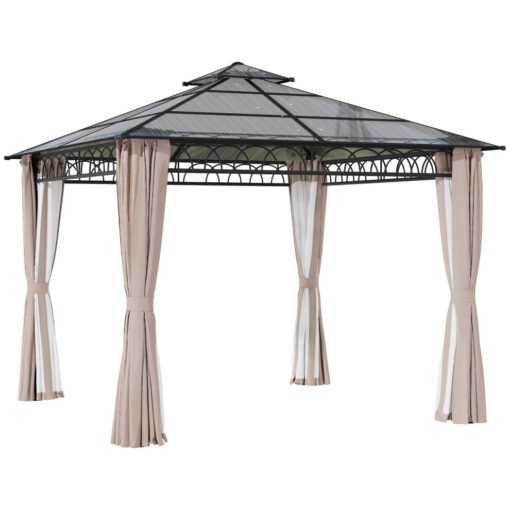 Outsunny 3 x 3 (m) Double Roof Hard Top Gazebo with Nettings & Curtains