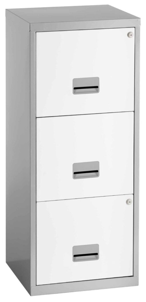 Pierre Henry 3 Drawer A4 Filing Cabinet - Silver & White