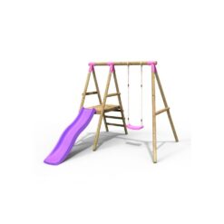 Rebo Apollo Wooden Garden Swing Set with Platform and Slide - Pink