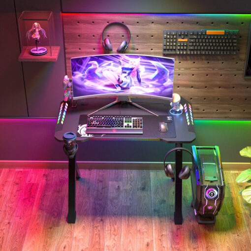 (S(1m long)) RGB Gaming Desk Ergonomic Computer Table Black