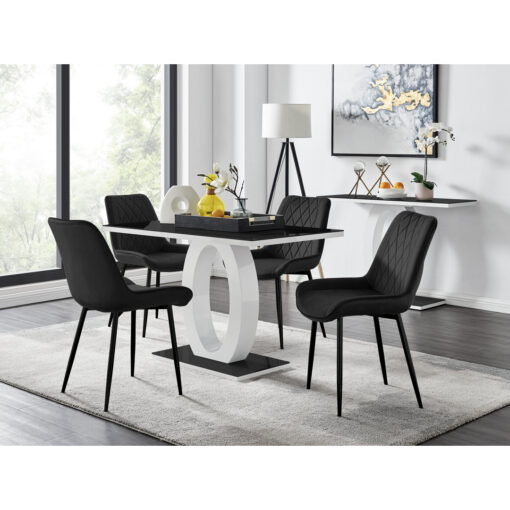 Scottsmoor High Gloss Halo Dining Table Set & 4 Luxury Velvet Dining Chairs - Modern Design