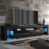 TV Unit 200cm TV Stand Living Room High Gloss Doors - Black