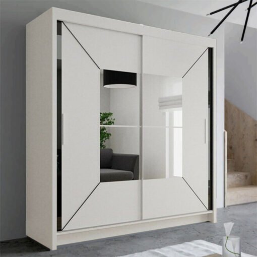 (White, Width 150cm) Modern Wardrobe Free Standing Mirror | Sliding Wardrobe