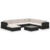 vidaXL Garden Lounge Set 8 Piece with Cushions Poly Rattan Black Furniture