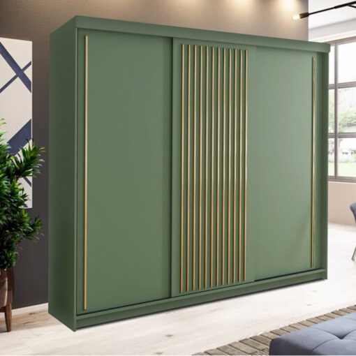 (250cm) Indiana Green Sliding Double Door Wardrobe