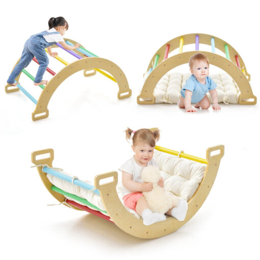 Double-Sided Climbing Arch Wooden Climbing & Rocking Toy W/ Soft Cushion