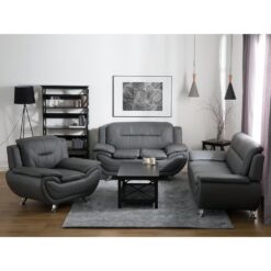 (Grey) 3 Seater Leather Sofa LEIRA