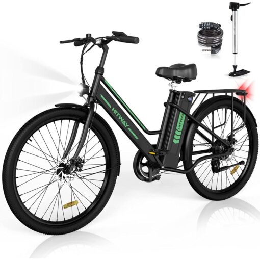 HITWAY Electric Bike 26 Inch for Adults Pedal Assist E-Bike with 8.4Ah Battery and 250W Motor City E Bike Black