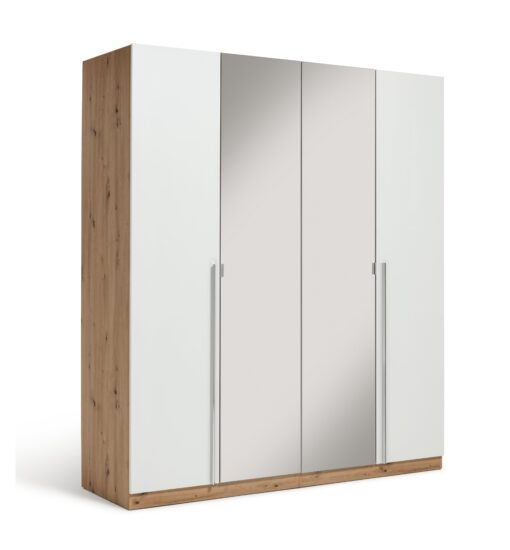 Habitat Munich 4 Door 2 Mirror Wardrobe-White /Oak Effect