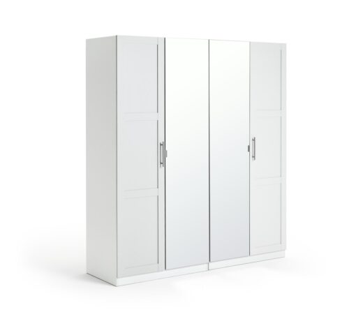 Habitat Munich Panelled 4 Door Mirror Wardrobe - White