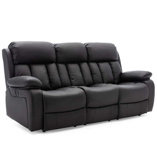 (Black, 3 Seater) CHESTER HIGH BACK ELECTRIC BOND GRADE LEATHER RECLINER 3+2+1 SOFA ARMCHAIR SET