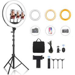 CXYP 18 inch Dimmable LED Ring Light Kit, 3200K-6000K Ring Light with Tripod Stand, Phone Holder, Hot Shoe, Bluetooth Receiver, Carrying Bag for